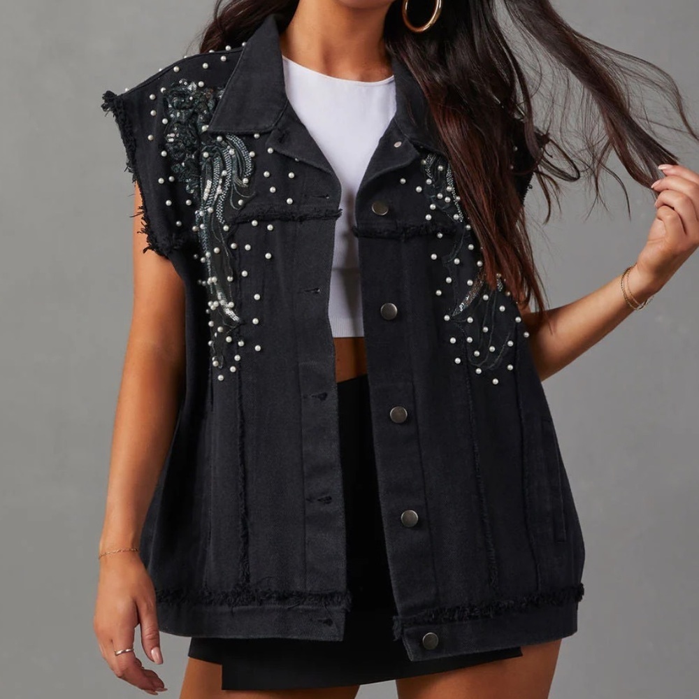 VICI Collection Kearney Oversize Denim Vest in black